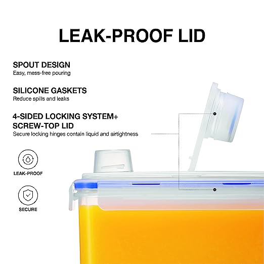 LocknLock Aqua Fridge Door Water Jug with Handle BPA Free Plastic Pitcher with Screw Top Lid Perfect for Making Teas and Juices, 4.0L, Clear