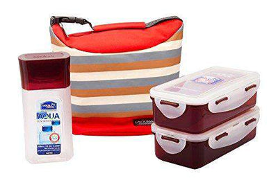 LocknLock Plastic Lunch Box with Stripes Bag Set, 4-Pieces