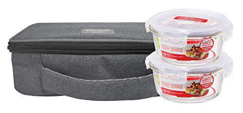 LocknLock Glass Lunch Box with Lunch Bag | (380ml x set of 2 Piece) - Grey