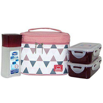 LocknLock Plastic Lunch Box Set with Bag, 3-Pieces, Pink