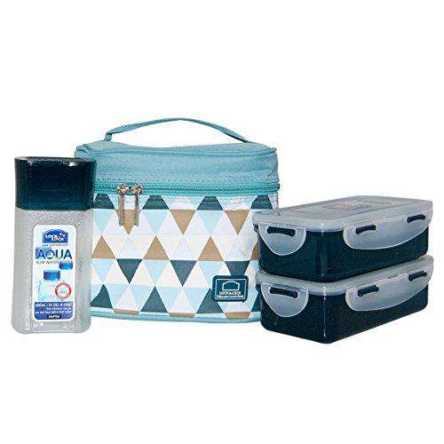 LocknLock Plastic Lunch Box Set with Bag, 3-Pieces, Blue