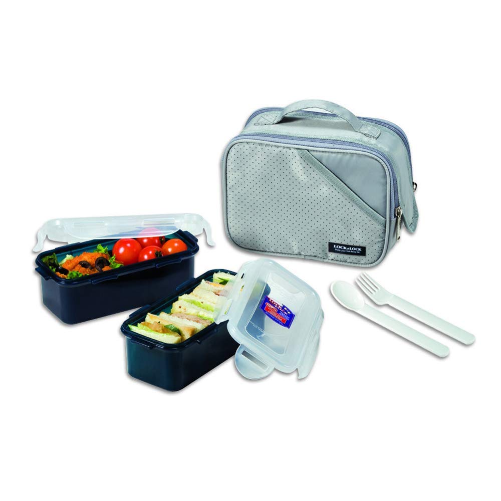 LocknLock Large Lunch Box Set with Bag, Spoon and Fork, 3 Pieces