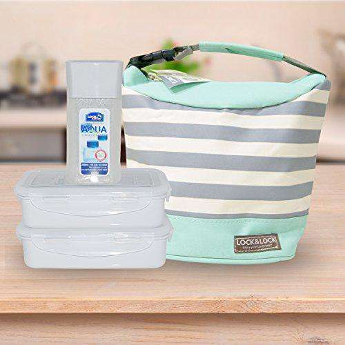 LocknLock Plastic Lunch Box Set with Bag, 3-Pieces, Blue