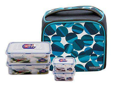 LocknLock Deluxe Plastic Lunch Box with Bag Set, 4-Pieces, Multicolour