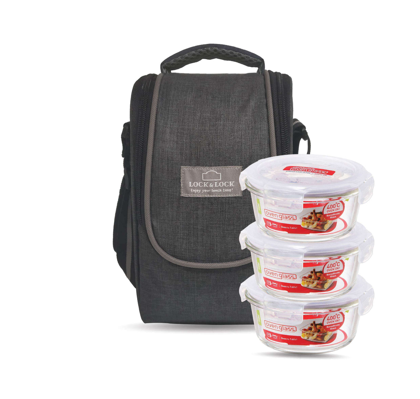 LocknLock Glass Lunch Box with Lunch Bag (Set of 3 Piece)