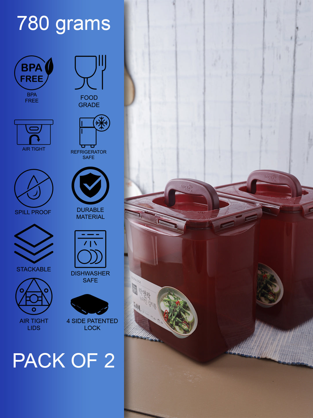 LocknLock Classics Tall Rectangular Plastic Airtight Food Storage Container, 5 Liter, Set of 2