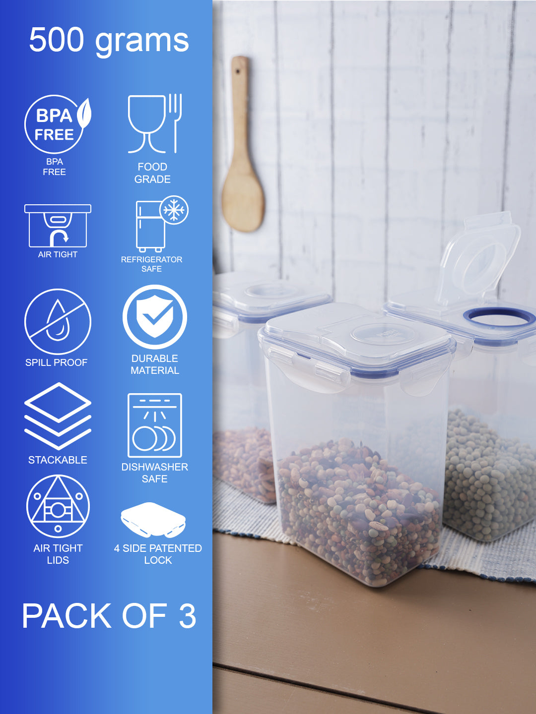 Locknlock Plastic Containers 1.8L x 3 - Flip Lid Set – LocknLock India
