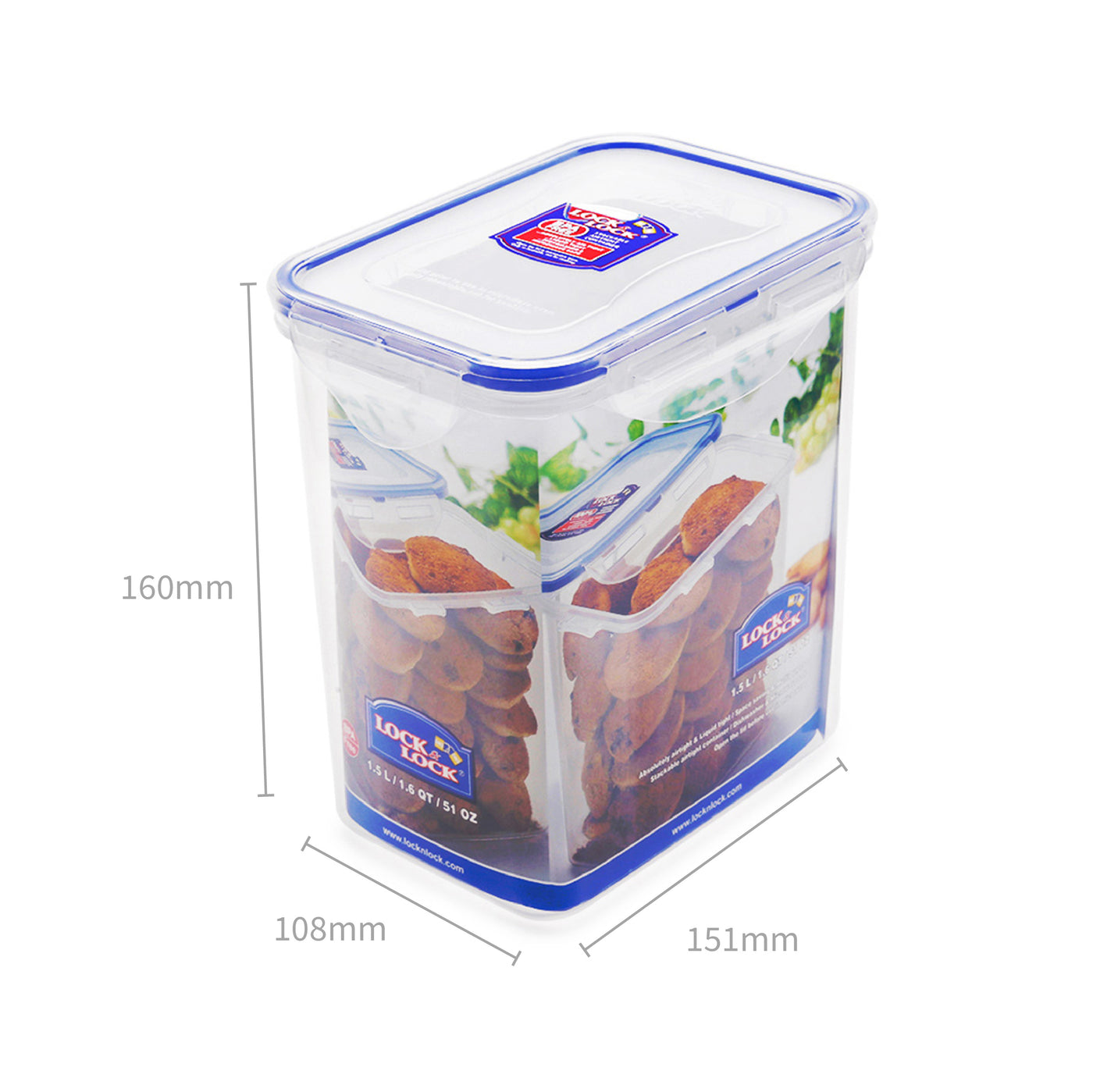 Locknlock Plastic Containers Classic Tall Rectangular Plastic Airtight Food Storage Container - 1.5 ...