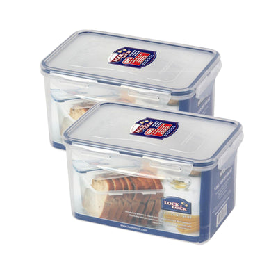 LocknLock Classics Rectangular Plastic Airtight Bread Storage Container, 1.9 Liter, Set of 2