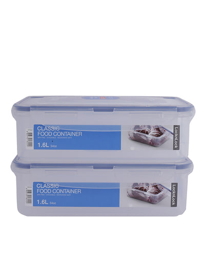 LocknLock Classics Rectangular Plastic Airtight Food Storage Container, 1.6 Liter, Set of 2