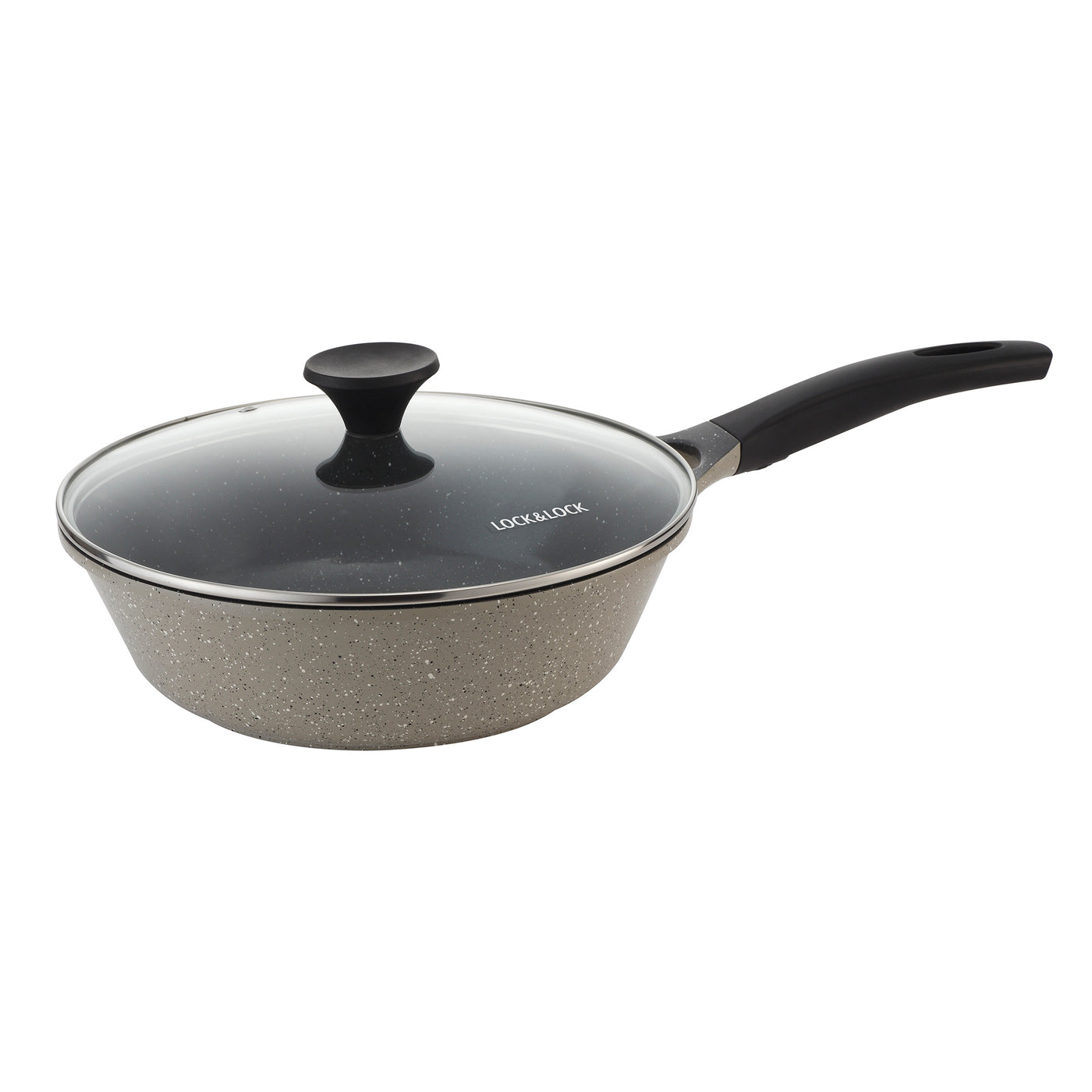 LocknLock Ceramic Marble Coating Stone Wok With Lid, 28 cm, Grey